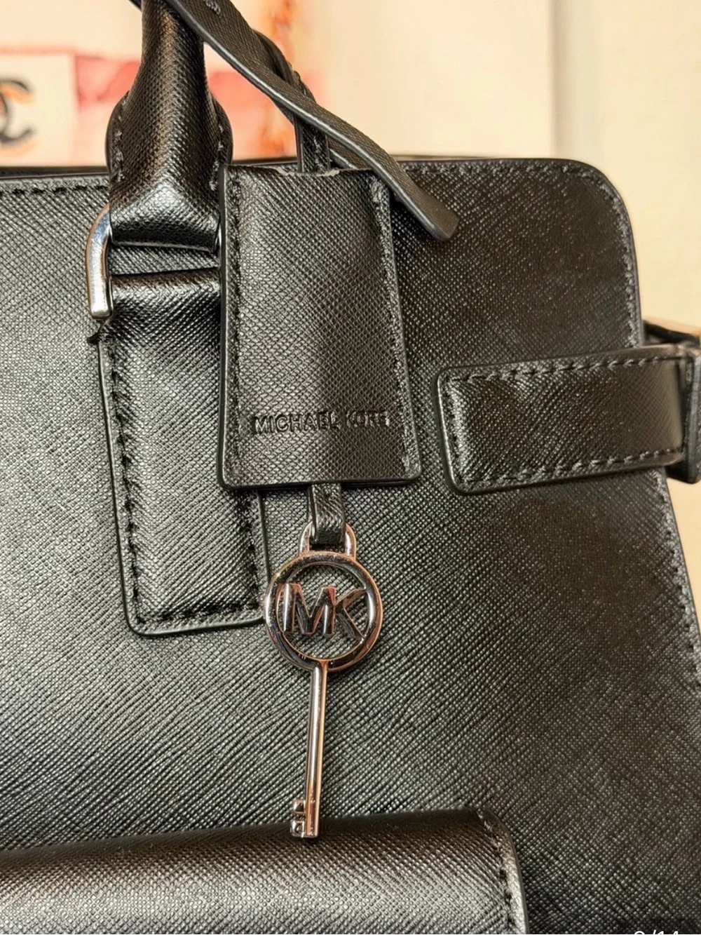Michael Kors Black Saffiano Satchel with MK Charm